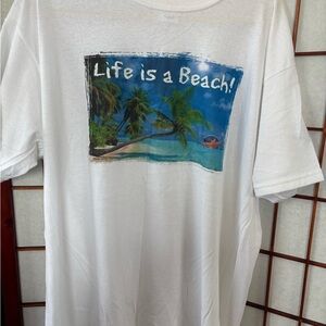 White Graphic T-Shirt - Life is a Beach